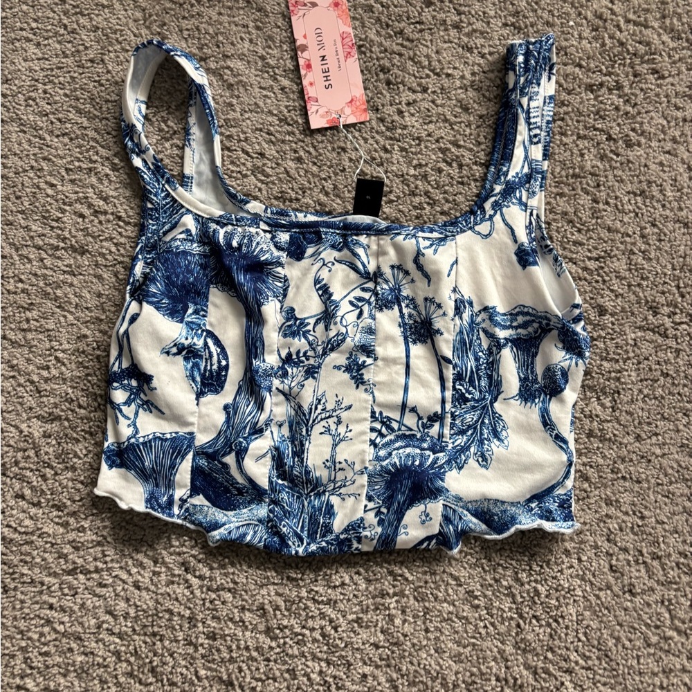 Blue and White Women's Crop Top